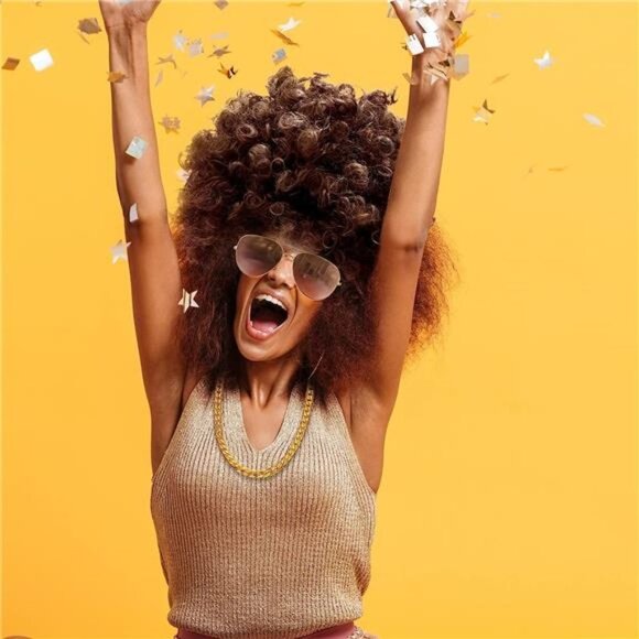 Hippie Costume Set Funky Afro Wig Sunglasses Necklace for 50/60/70s Theme Party - Picture 7 of 7